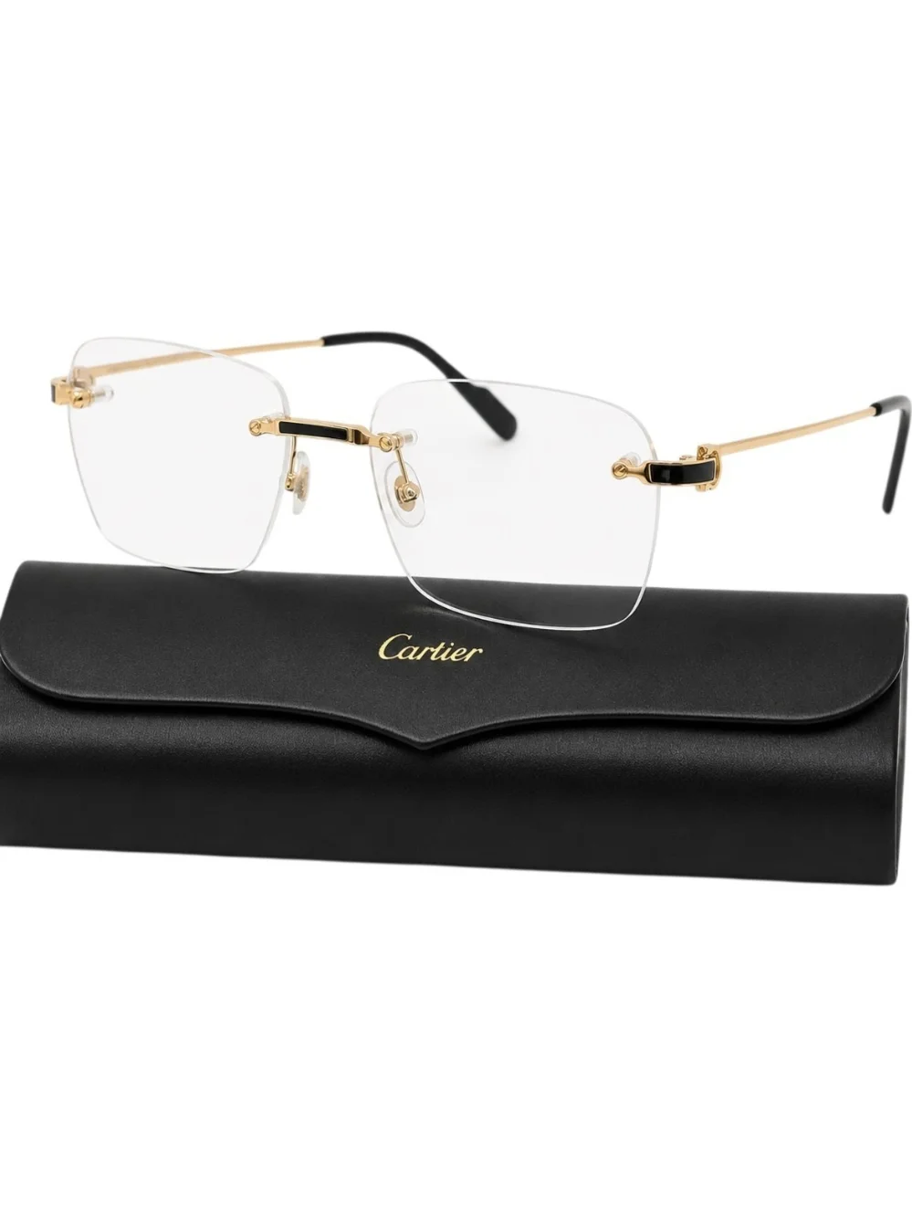 Cartier Rimless Optical Glasses in Gold and Black ENAMEL